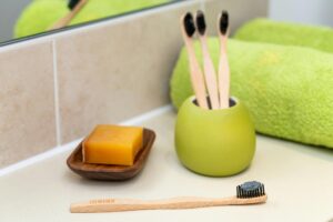 Hygiene Essentials on White Countertop in Bathroom