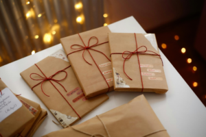 Cozy Wrapped Gifts with Red Ribbon in Warm Light