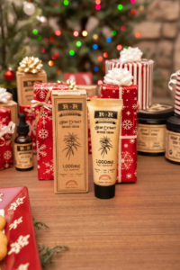 Hemp Extract in Plastic Tube as Christmas Present
