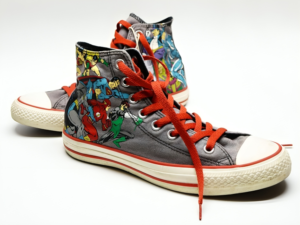 A pair of high-top sneakers with a colorful, comic-book-themed design: Luxury Gifts For Men