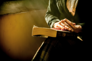 A older woman reading a book