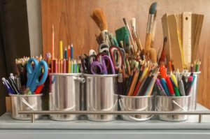 Different Types Of Pencils in Stainless Steel Bucket
